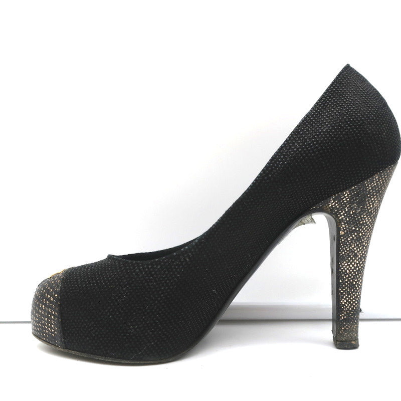 CC Cap Toe Platform Pumps Black Canvas & Gold Metallic Leather Size 36.5 product image 6, provided for visual reference and