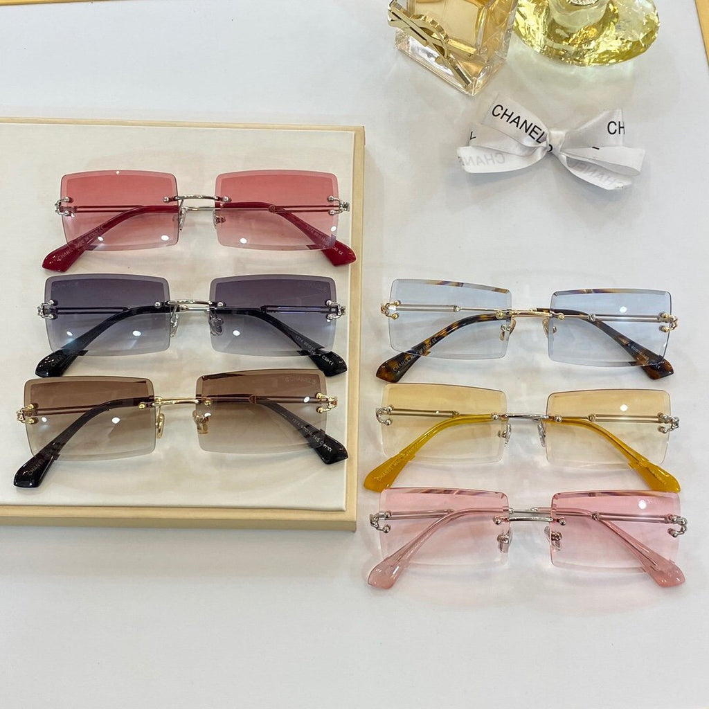 6 Colors Conjoined Lens Rimless Sunglasses product image 2, provided for visual reference and product detail review