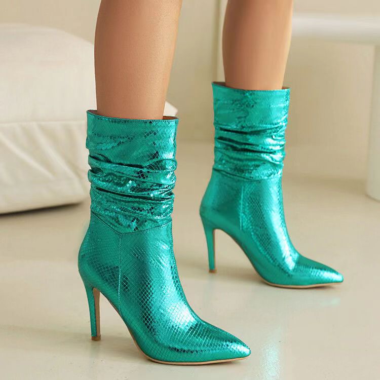 New Fashion Pointed golden fold High Heel Short Boots product image 3, provided for visual reference and product detail
