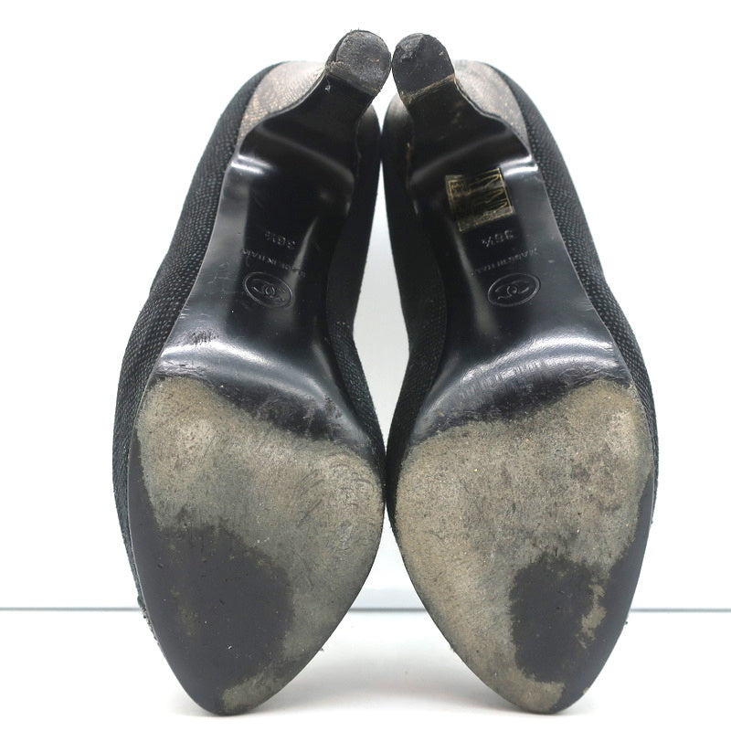 CC Cap Toe Platform Pumps Black Canvas & Gold Metallic Leather Size 36.5 product image 10, provided for visual reference and