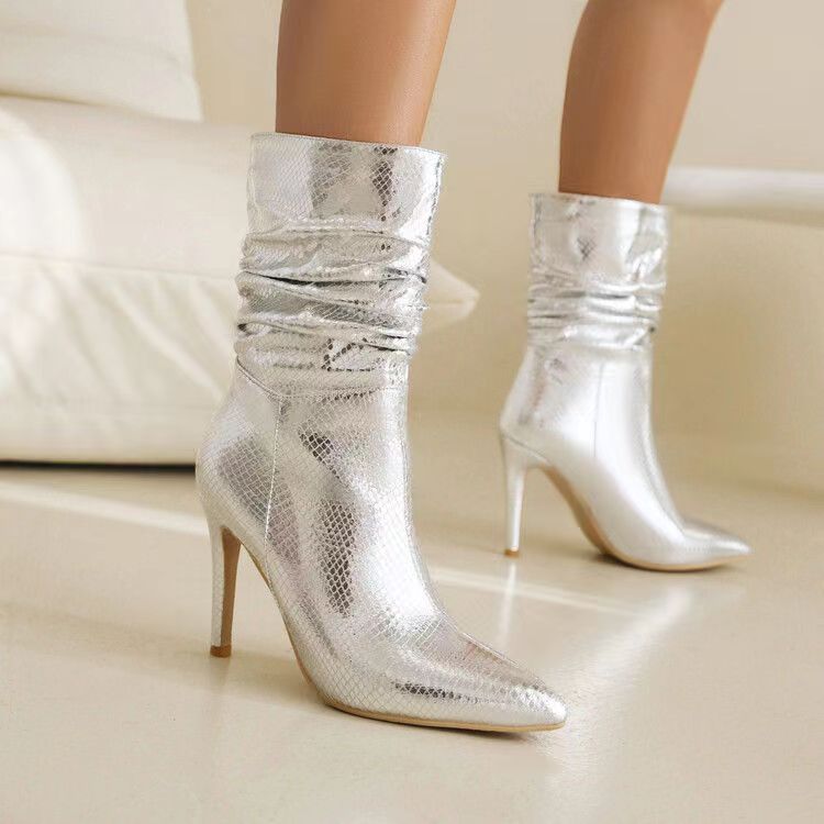 New Fashion Pointed golden fold High Heel Short Boots product image 7, provided for visual reference and product detail