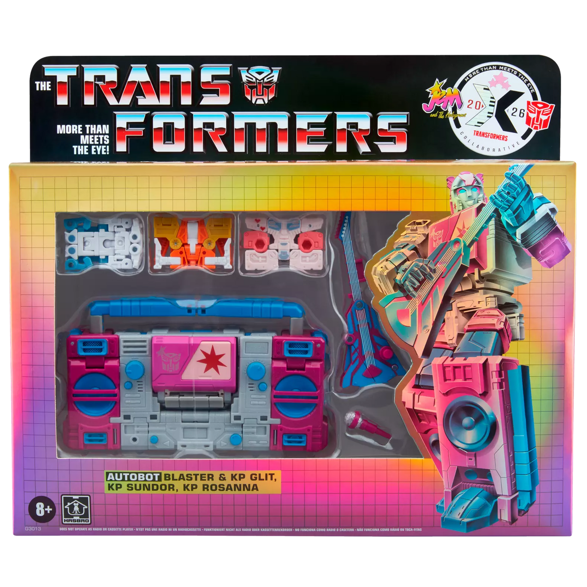 SDCC 2026 Transformers Jem and the Holograms Autobot Blaster & KP Glit, KP Sundor, and KP Rosanna Action Figure Exclusive