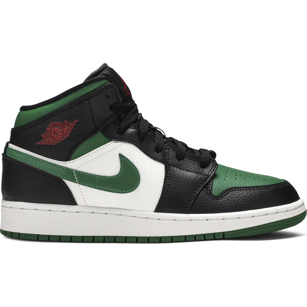 Nike Air Jordan 1 Mid GS 'Black Pine Green' product image 1, provided for visual reference and product detail review