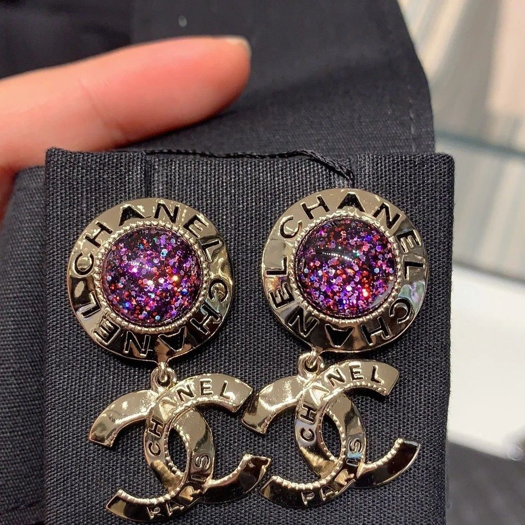 Crystal button round earrings product image 3, provided for visual reference and product detail review