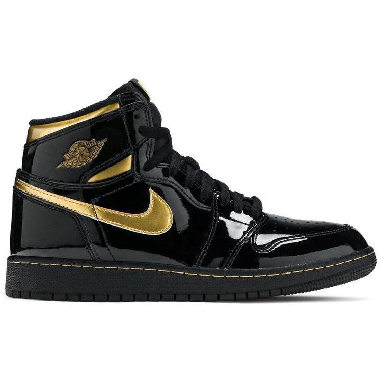 Nike Air Jordan 1 Retro High OG GS 'Black Metallic Gold' product image 1, provided for visual reference and product detail