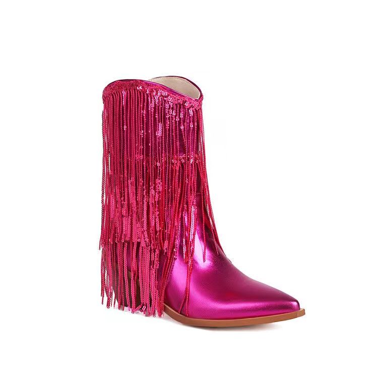 New Fashion Pointed tassel sequins short boots product image 2, provided for visual reference and product detail review