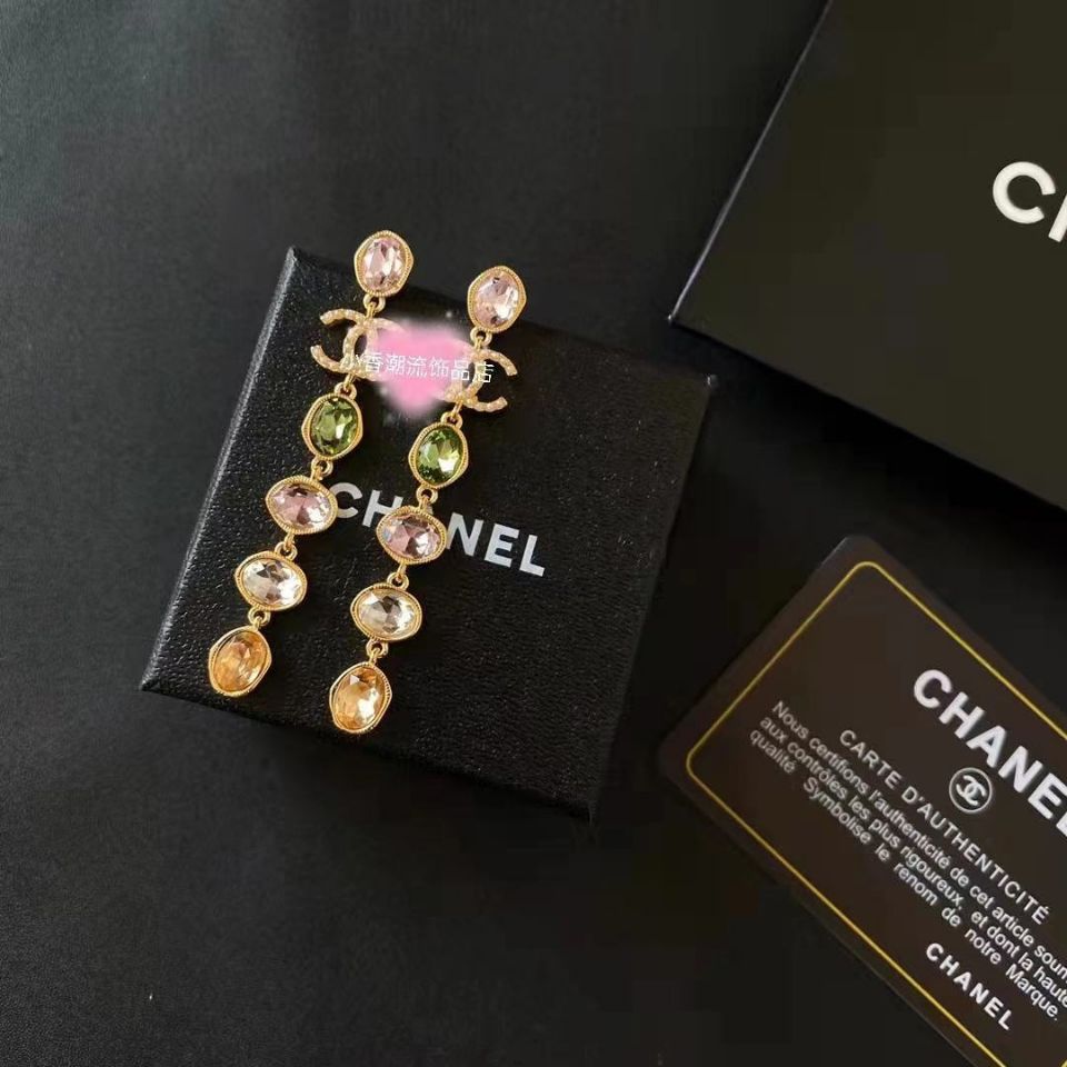 Fragrant long colored zircon tassel earrings product image 6, provided for visual reference and product detail review