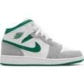 Nike Air Jordan 1 Mid 'Grey Pine Green' (GS) product image 1, provided for visual reference and product detail review