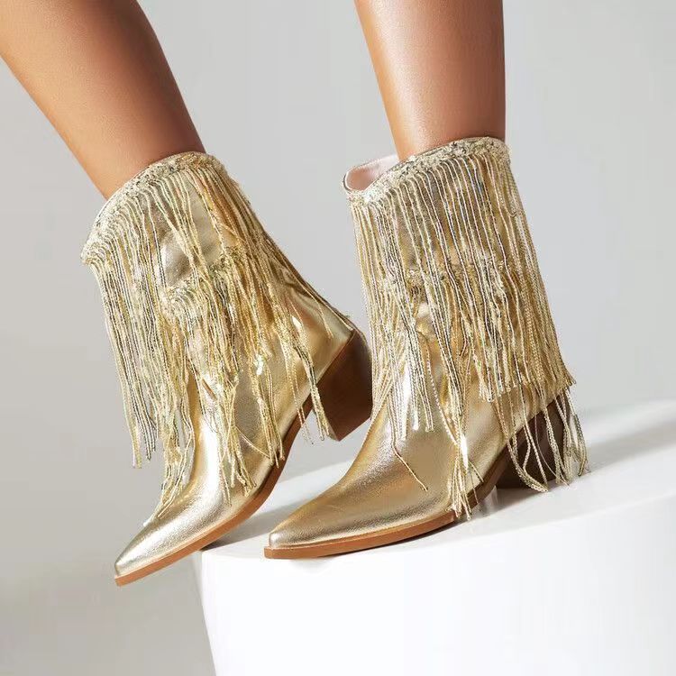 New Fashion Pointed tassel sequins short boots product image 6, provided for visual reference and product detail review