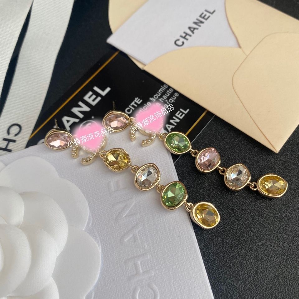Fragrant long colored zircon tassel earrings product image 4, provided for visual reference and product detail review