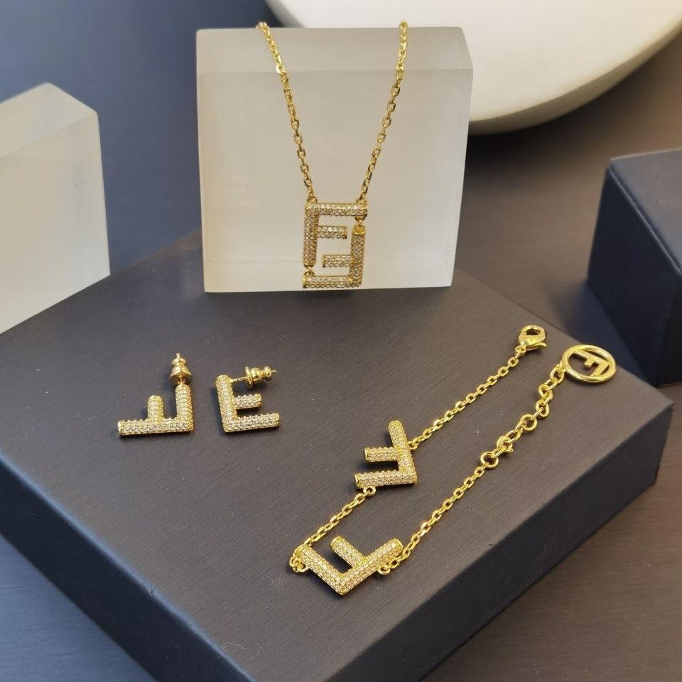 Full Diamond Letter F Asymmetric Earnail Bracelet Necklace product image 1, provided for visual reference and product detail