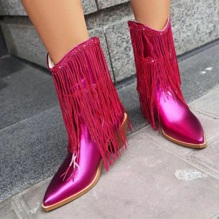 New Fashion Pointed tassel sequins short boots product image 3, provided for visual reference and product detail review