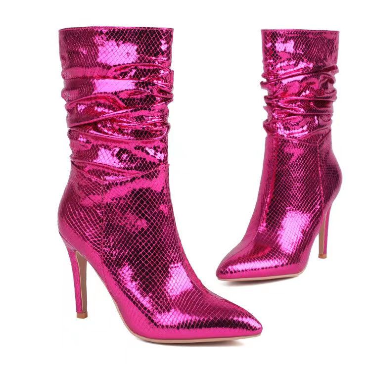 New Fashion Pointed golden fold High Heel Short Boots product image 5, provided for visual reference and product detail