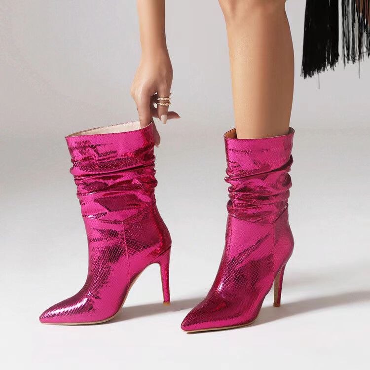New Fashion Pointed golden fold High Heel Short Boots product image 6, provided for visual reference and product detail