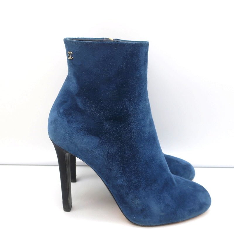 18C CC Ankle Boots Dark Blue Suede Size 37.5 Grosgrain Heel Booties product image 3, provided for visual reference and