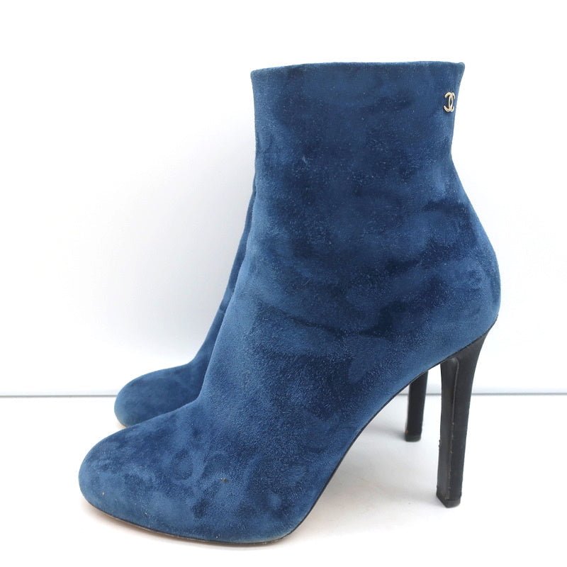 18C CC Ankle Boots Dark Blue Suede Size 37.5 Grosgrain Heel Booties product image 6, provided for visual reference and