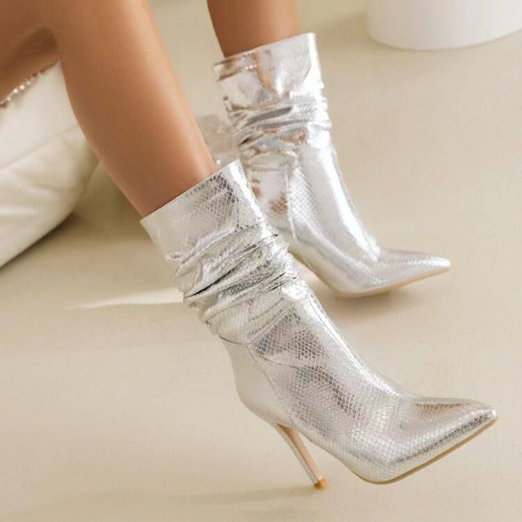 New Fashion Pointed golden fold High Heel Short Boots product image 8, provided for visual reference and product detail