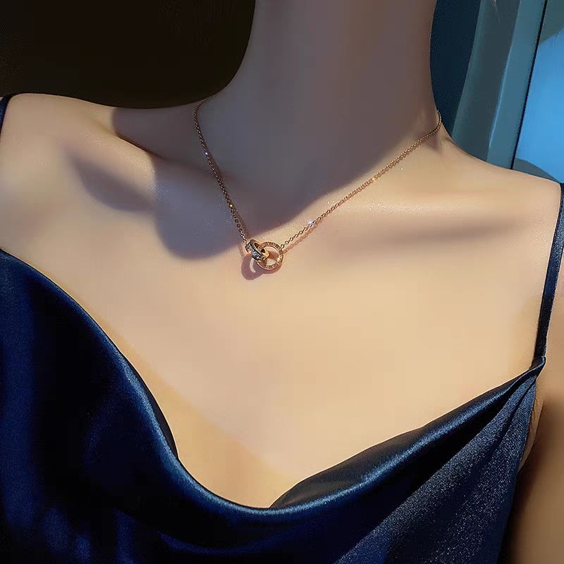 Double ring new Women titanium steel collarbone chain product image 5, provided for visual reference and product detail