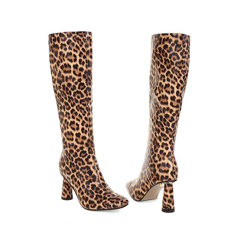 New Fashion leopard print sexy thick heels Long boots product image 3, provided for visual reference and product detail