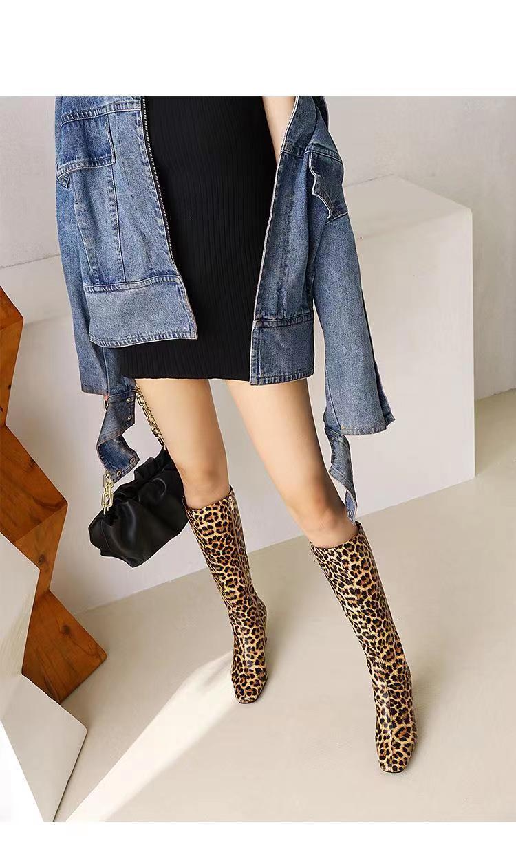 New Fashion leopard print sexy thick heels Long boots product image 5, provided for visual reference and product detail