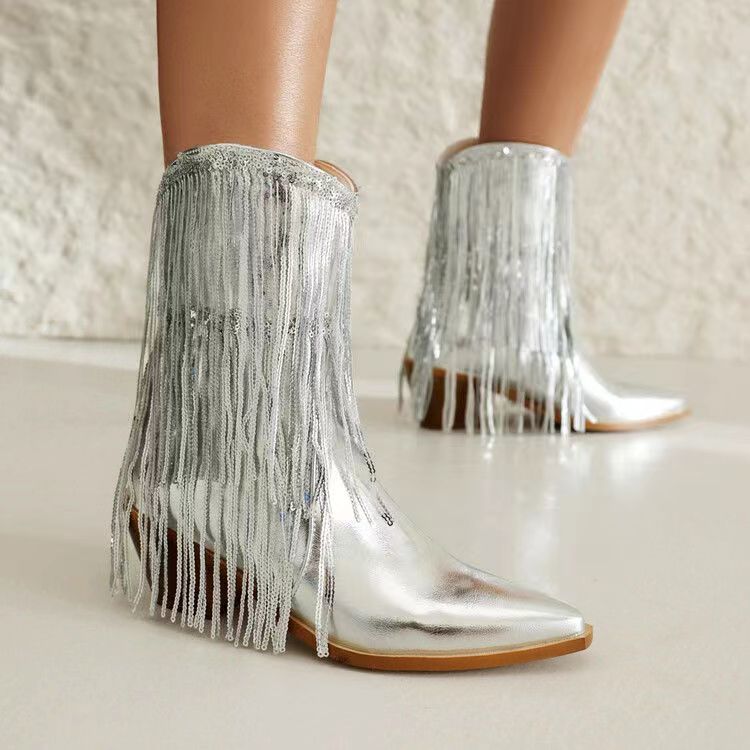 New Fashion Pointed tassel sequins short boots product image 8, provided for visual reference and product detail review