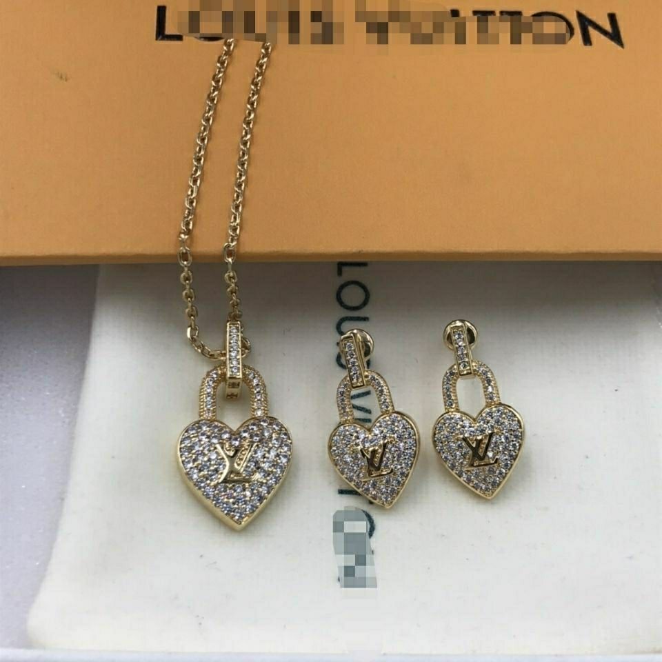 Diamond inlaid love necklace female earrings product image 3, provided for visual reference and product detail review