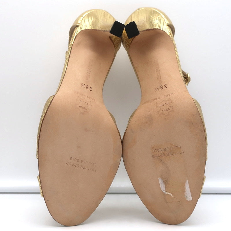 Manolo Blahnik Crisscross Sandals Metallic Gold Size 38.5 Peep Toe Heels NEW product image 9, provided for visual reference