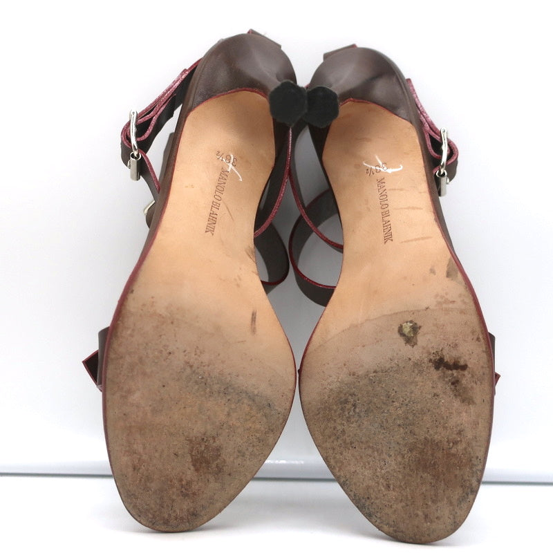 Manolo Blahnik Double Ankle Strap Sandals Dark Brown Leather Size 38.5 product image 10, provided for visual reference and