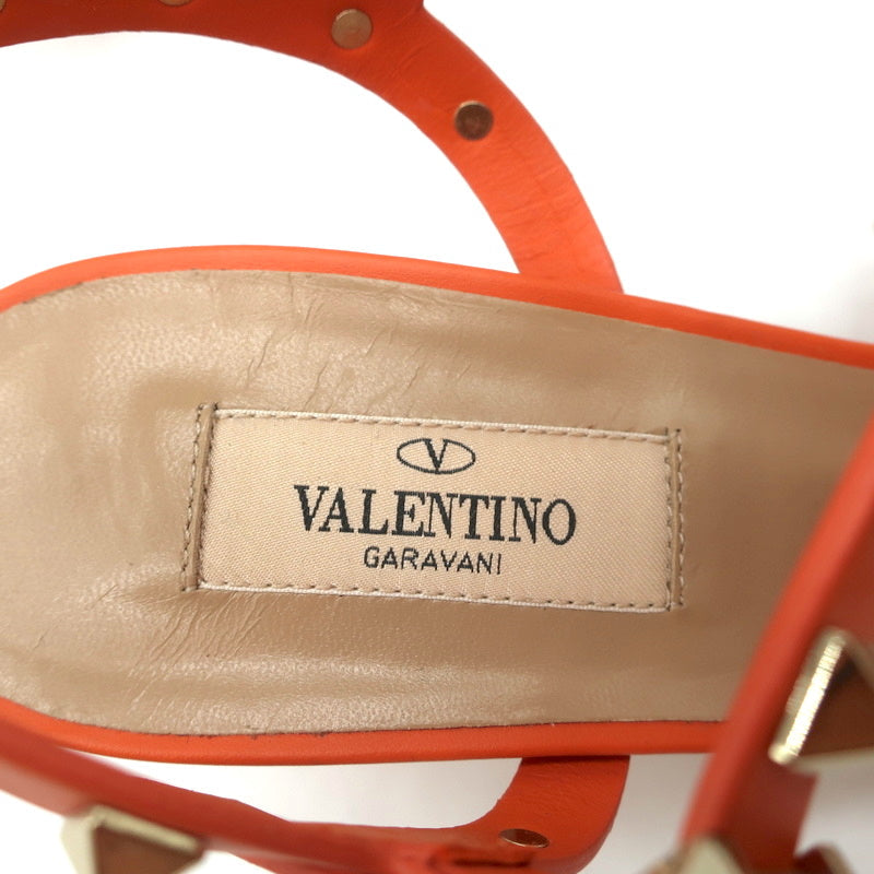 Valentino Rockstud Ankle Strap Sandals Orange Leather Size 40 Open Toe Heels NEW product image 10, provided for visual