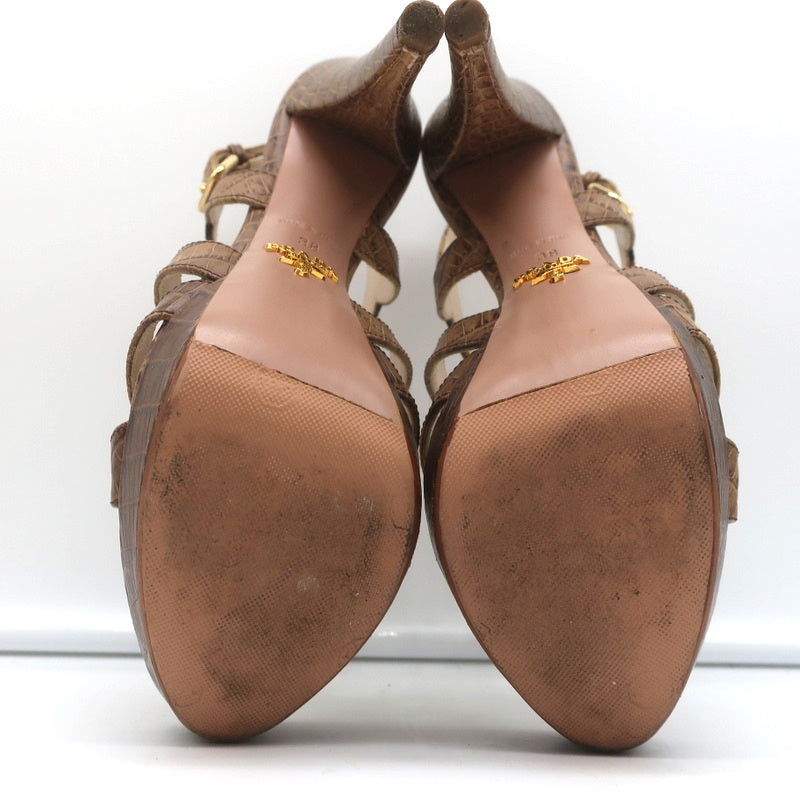 Prada Platform Sandals Brown Croc-Embossed Leather Size 38 Slingback Heels product image 10, provided for visual reference
