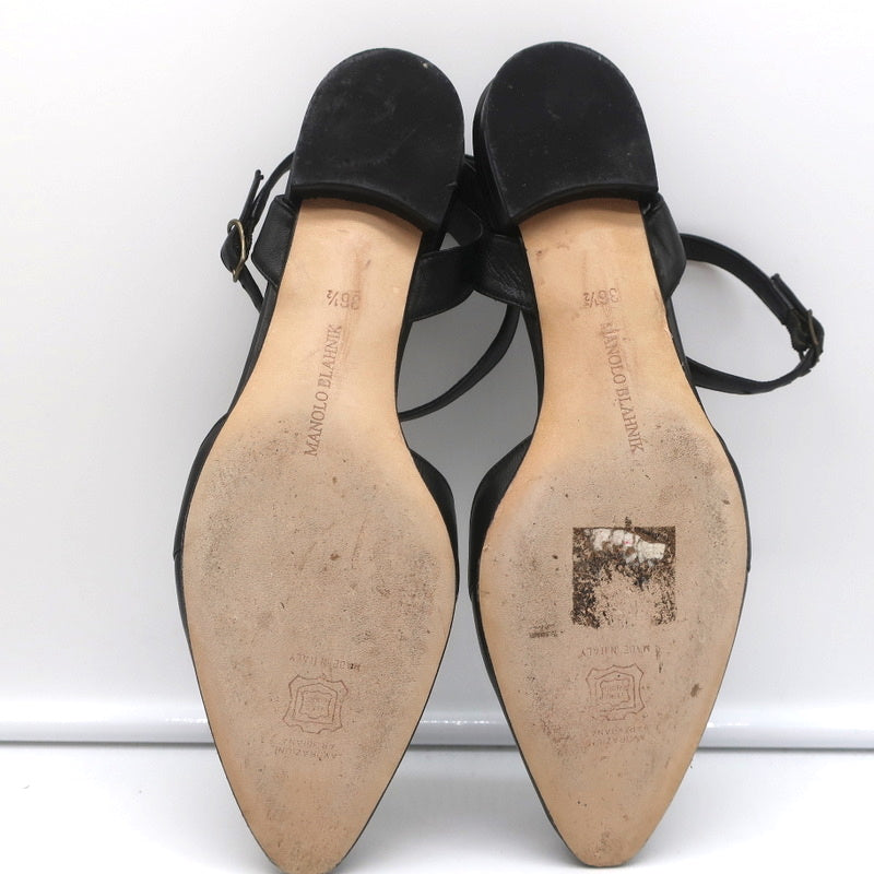 Manolo Blahnik Ankle Strap Flats Belfaba Black Cutout Leather Size 36.5 product image 10, provided for visual reference and