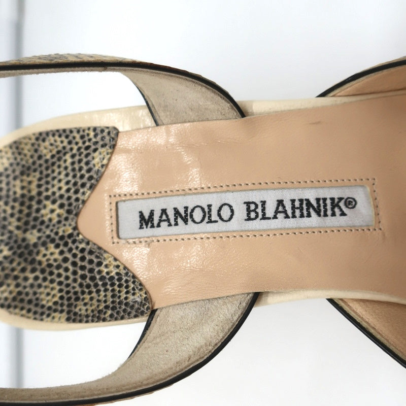 Manolo Blahnik Carolyne Slingback Pumps Ivory Lizard Size 38.5 Pointed Toe Heels product image 9, provided for visual