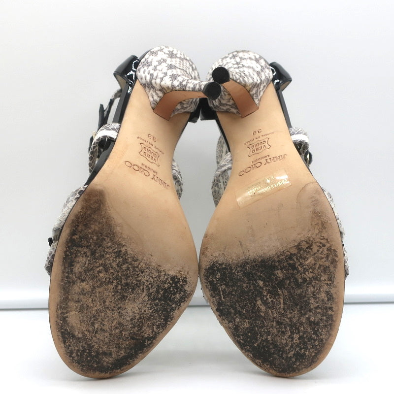Jimmy Choo Crisscross Sandals Cream Snakeskin & Black Patent Leather Size 39 product image 9, provided for visual reference