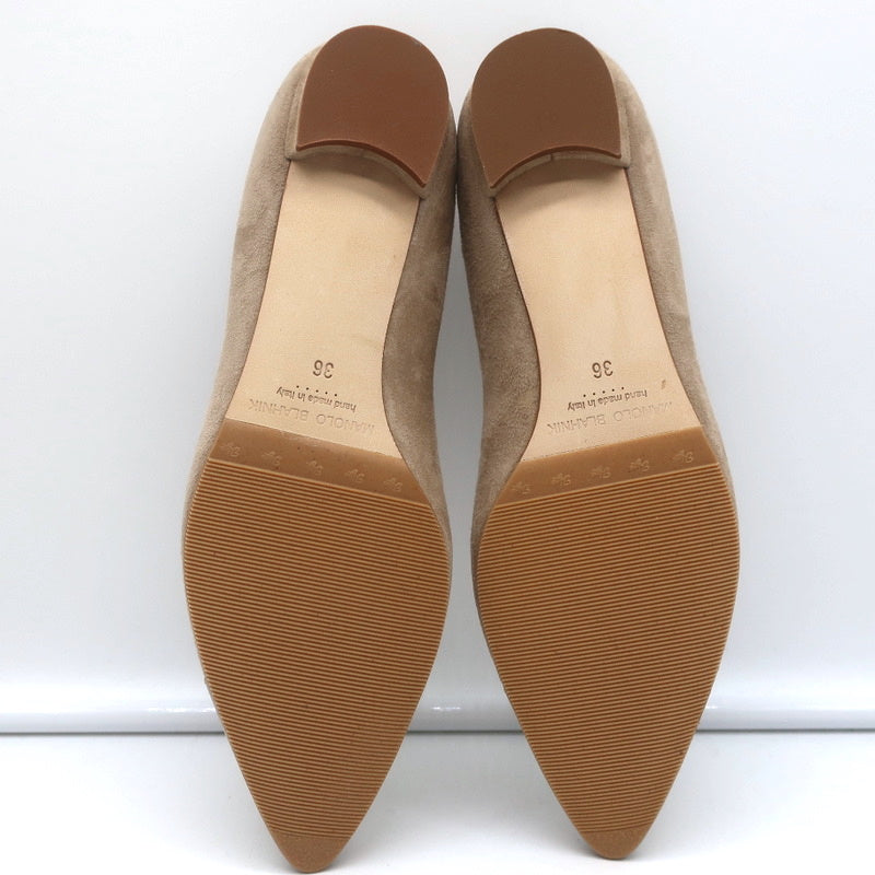 Manolo Blahnik Bipunta Cap Toe Flats Taupe Suede & Patent Leather Size 36 NEW product image 10, provided for visual