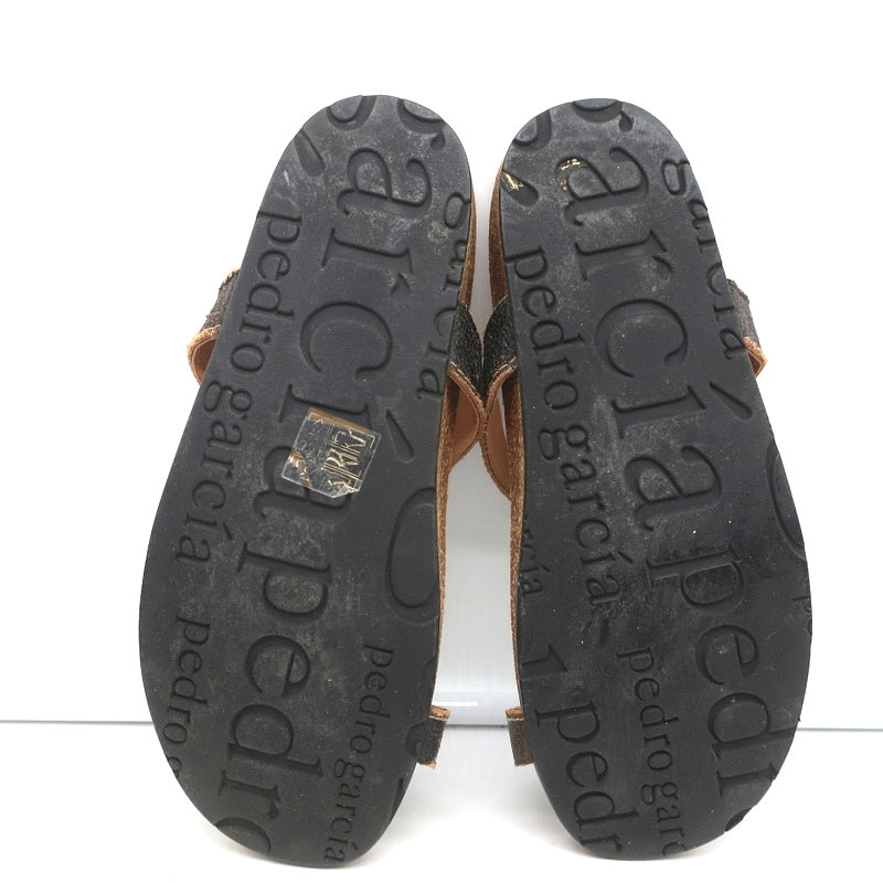 Pedro Garcia Crystal T-Strap Sandals Dark Brown Leather Size 37 Toe Ring Slides product image 10, provided for visual