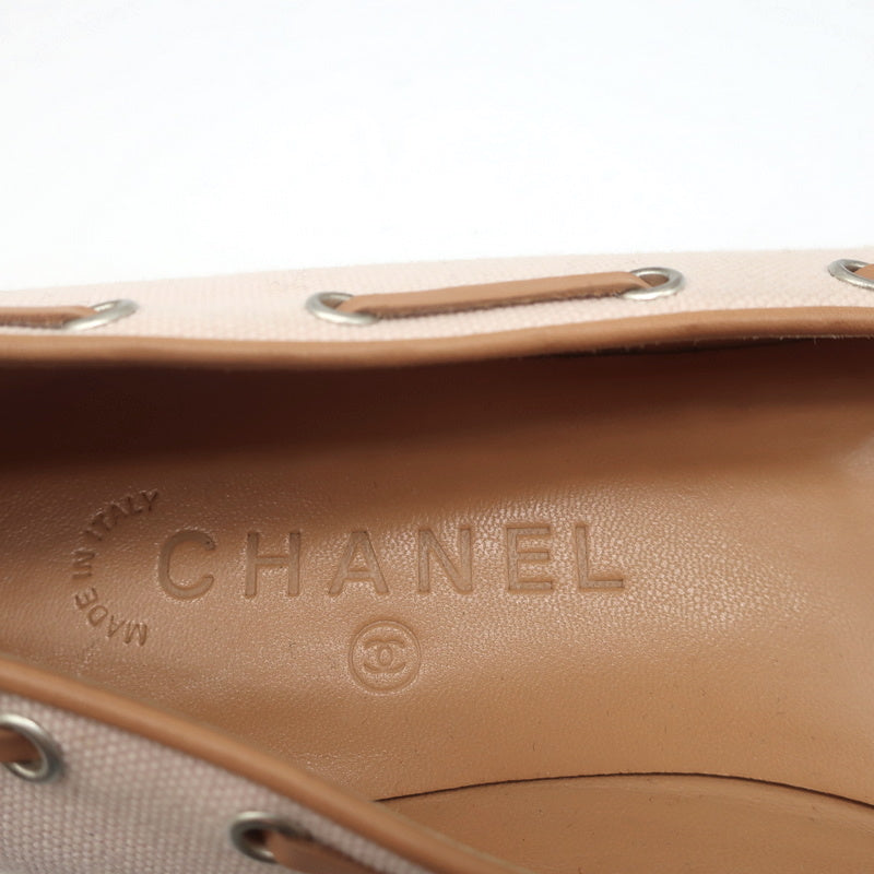 Laced Bow Ballet Flats Very Light Pink Canvas & Tan Leather Size 39.5 product image 10, provided for visual reference and