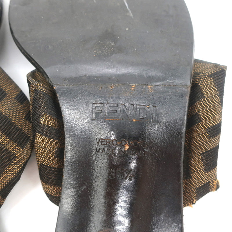 Fendi Zucca Thong Sandals Brown with Black Leather Size 36.5 Kitten Heel Slides product image 11, provided for visual