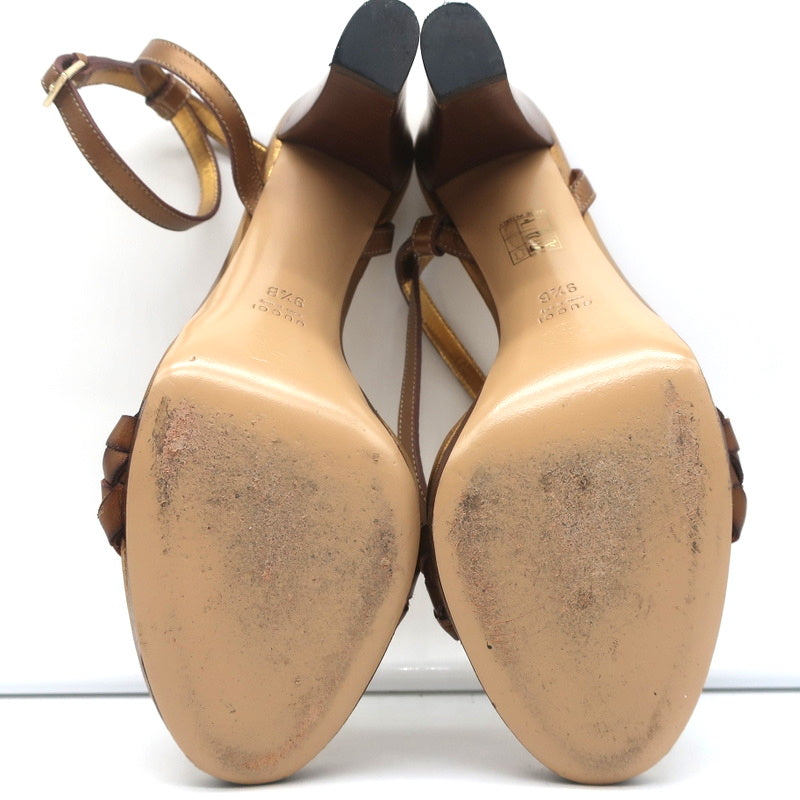 Gucci Braided Platform Sandals Bronze Metallic Leather Size 9.5 Ankle Strap Heel product image 11, provided for visual