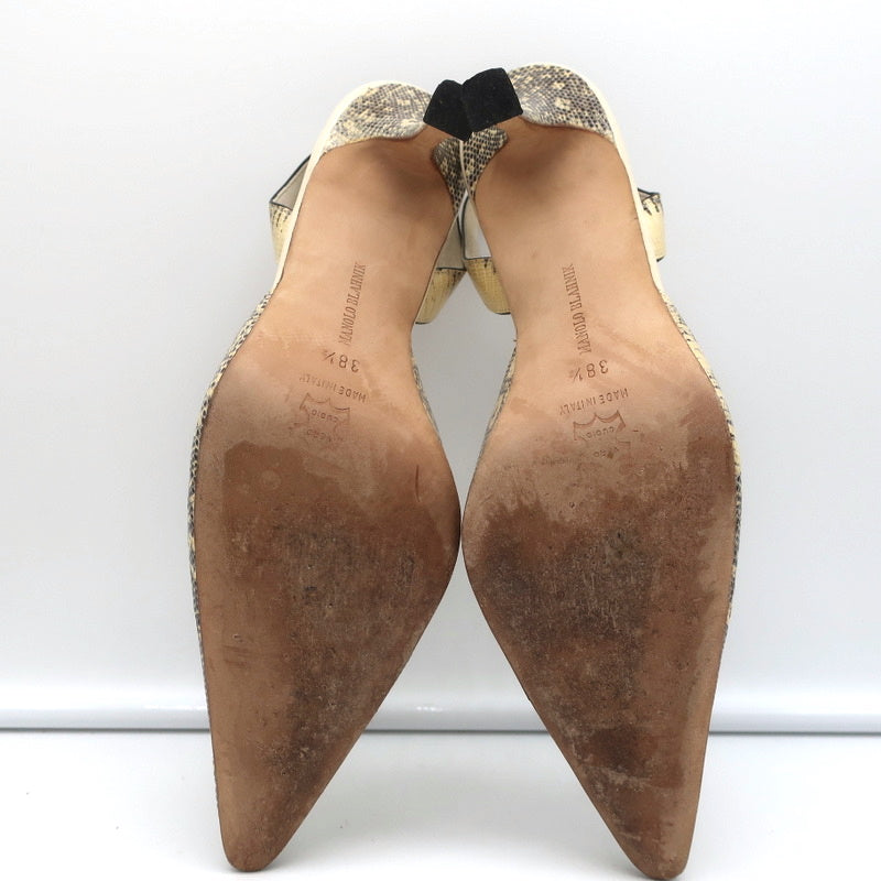 Manolo Blahnik Carolyne Slingback Pumps Ivory Lizard Size 38.5 Pointed Toe Heels product image 10, provided for visual