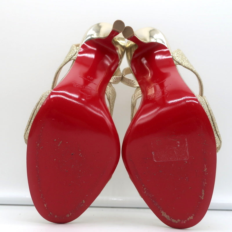 Christian Louboutin Vavazou Asymmetric Sandals Gold Glitter & Leather Size 38 product image 11, provided for visual