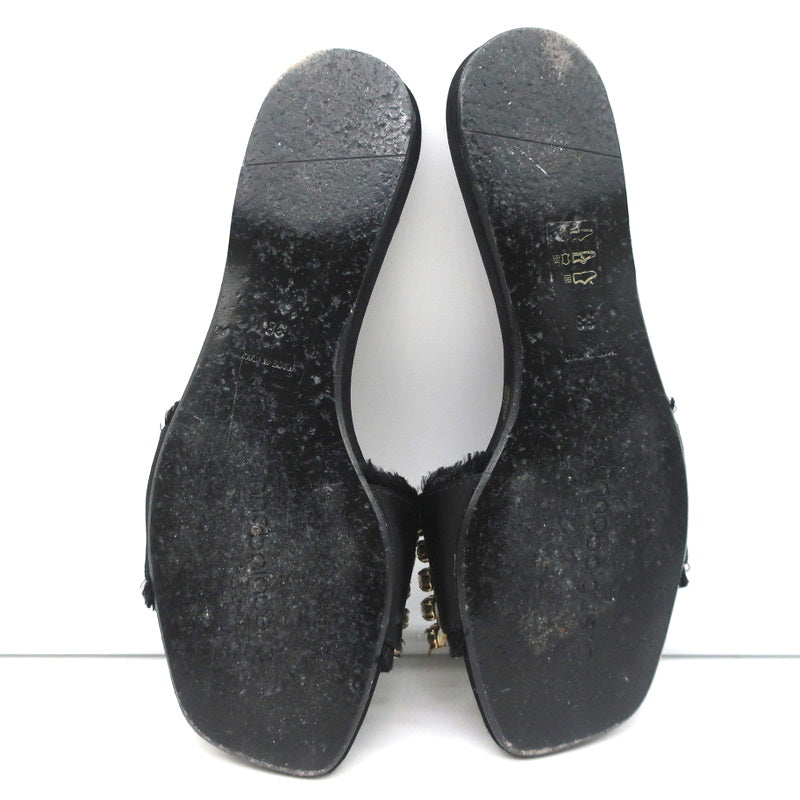 Anna Baiguera Crystal Fringe Slide Sandals Black Satin Size 38 Flat Mules product image 11, provided for visual reference