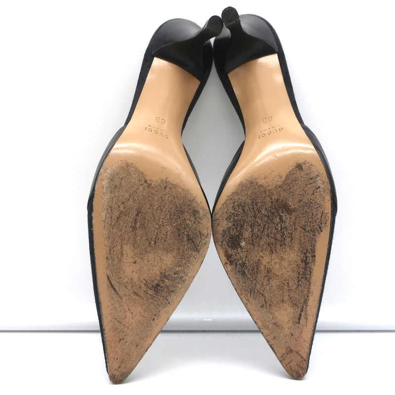 Gucci Bow Mules Black Monogram Canvas & Leather Size 8 Pointed Toe Heels product image 11, provided for visual reference and