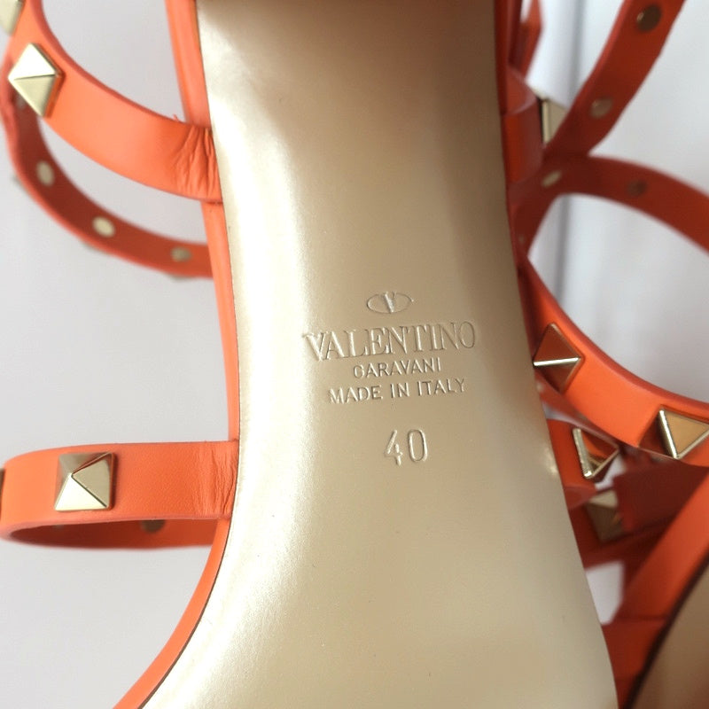 Valentino Rockstud Ankle Strap Sandals Orange Leather Size 40 Open Toe Heels NEW product image 12, provided for visual