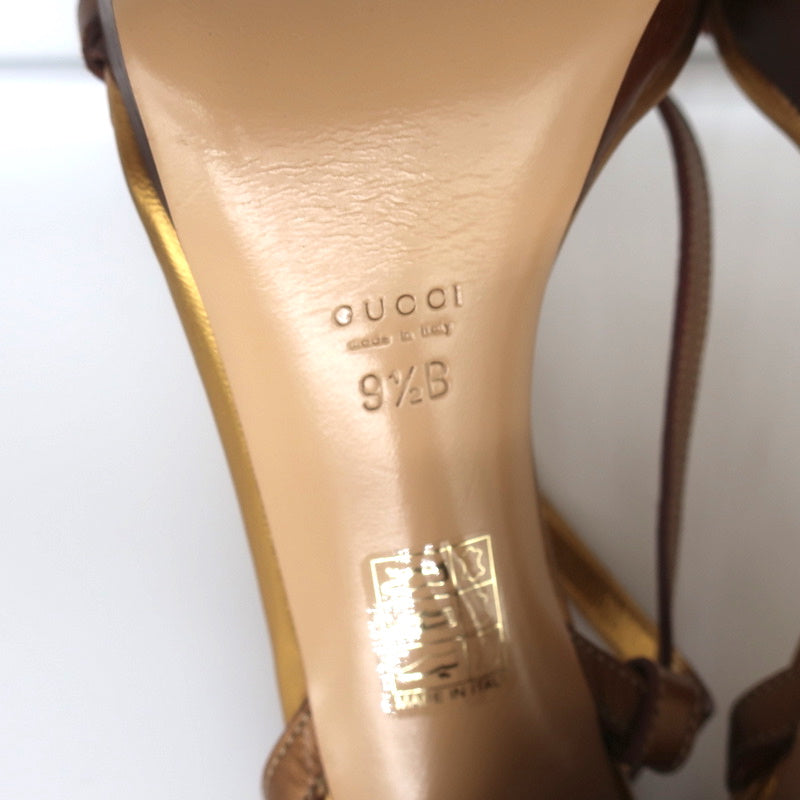 Gucci Braided Platform Sandals Bronze Metallic Leather Size 9.5 Ankle Strap Heel product image 12, provided for visual