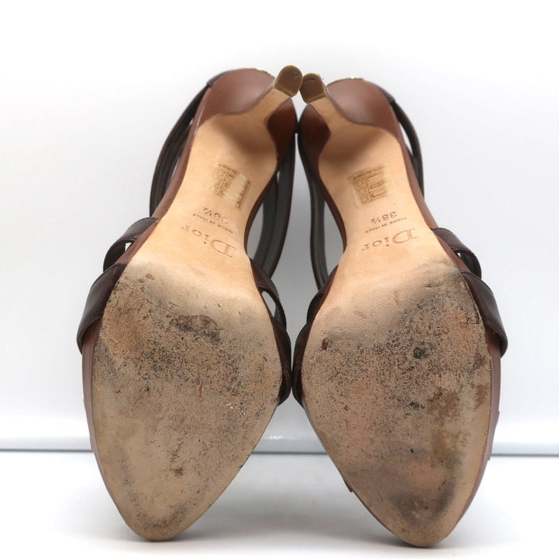 Christian Dior Platform Caged Sandals Brown Leather Size 38.5 Peep Toe Heels product image 11, provided for visual reference