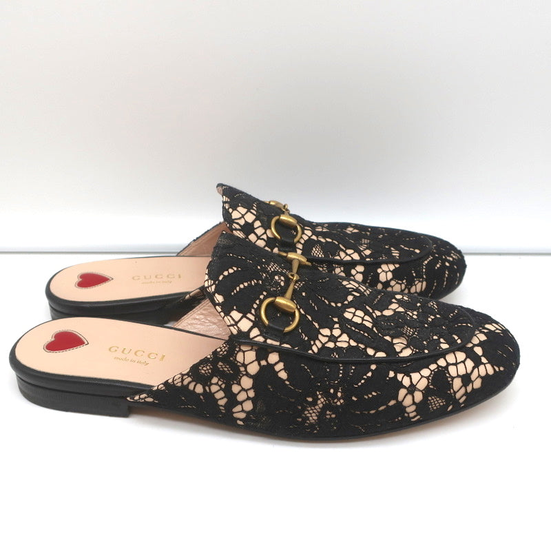 Gucci Princetown Horsebit Loafer Mules Black Lace Size 39 product image 2, provided for visual reference and product detail