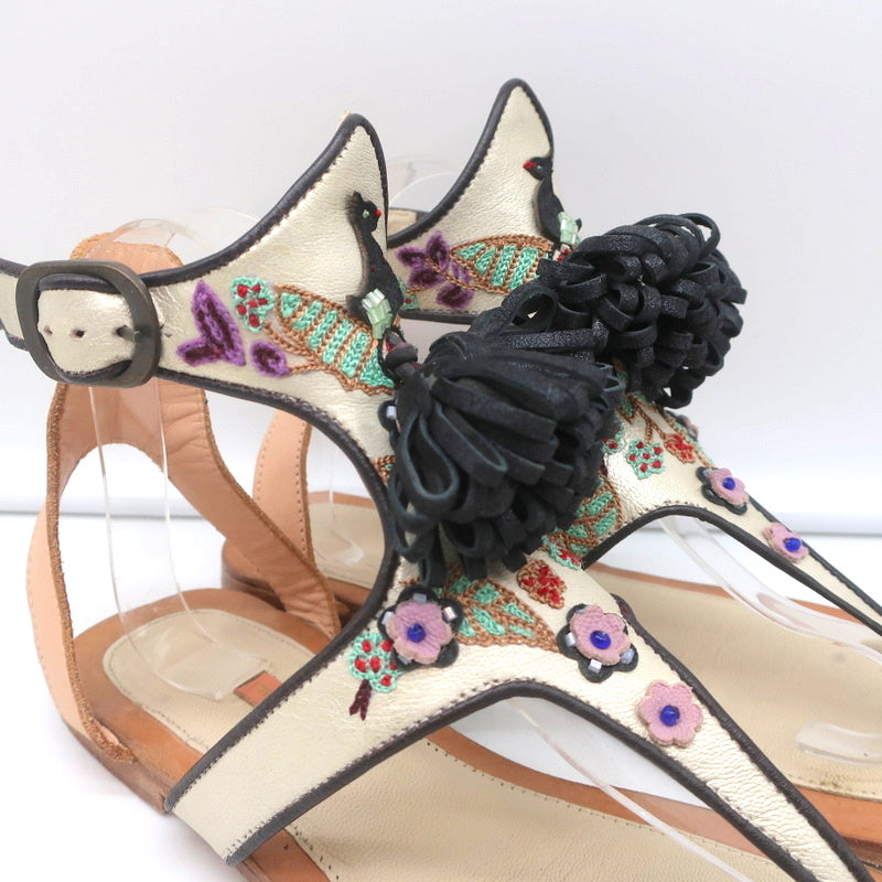 Meher Kakalia Tiki Sofia Tassel Sandals Beaded Embroidered Leather Size 41 product image 2, provided for visual reference