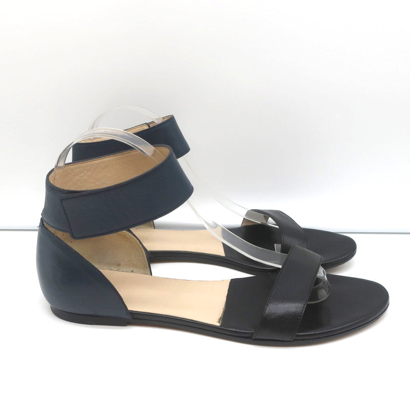Chloe Ankle Strap Sandals Taffy Black/Blue Bicolor Leather Size 39 Open Toe Flat product image 2, provided for visual