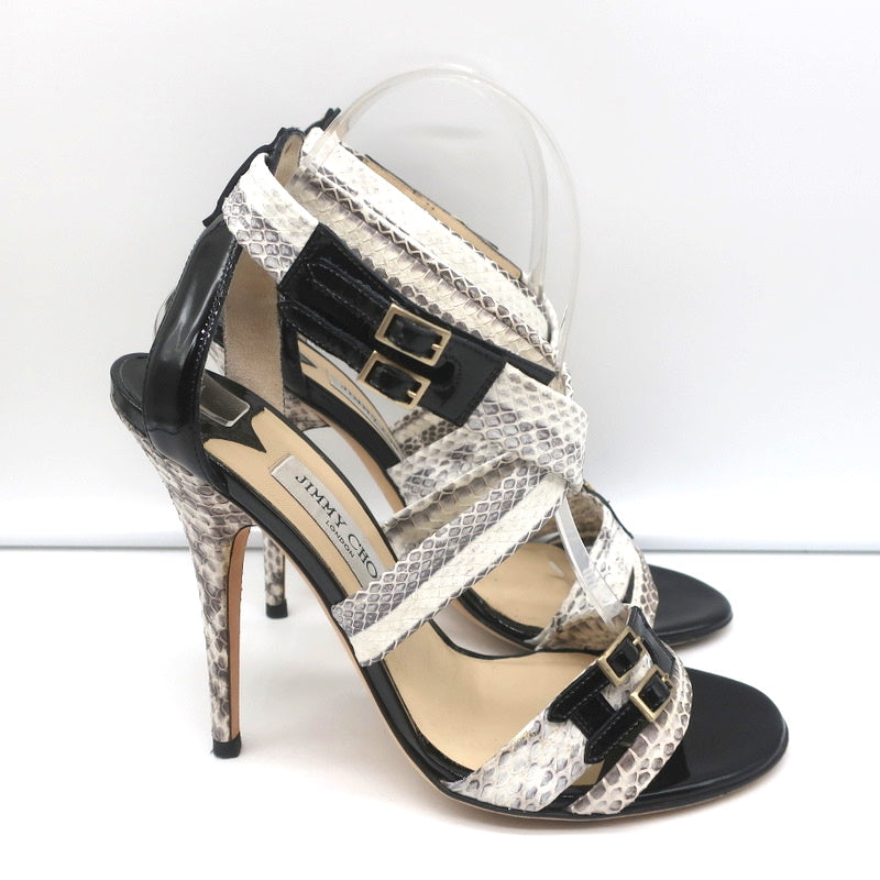 Jimmy Choo Crisscross Sandals Cream Snakeskin & Black Patent Leather Size 39 product image 2, provided for visual reference