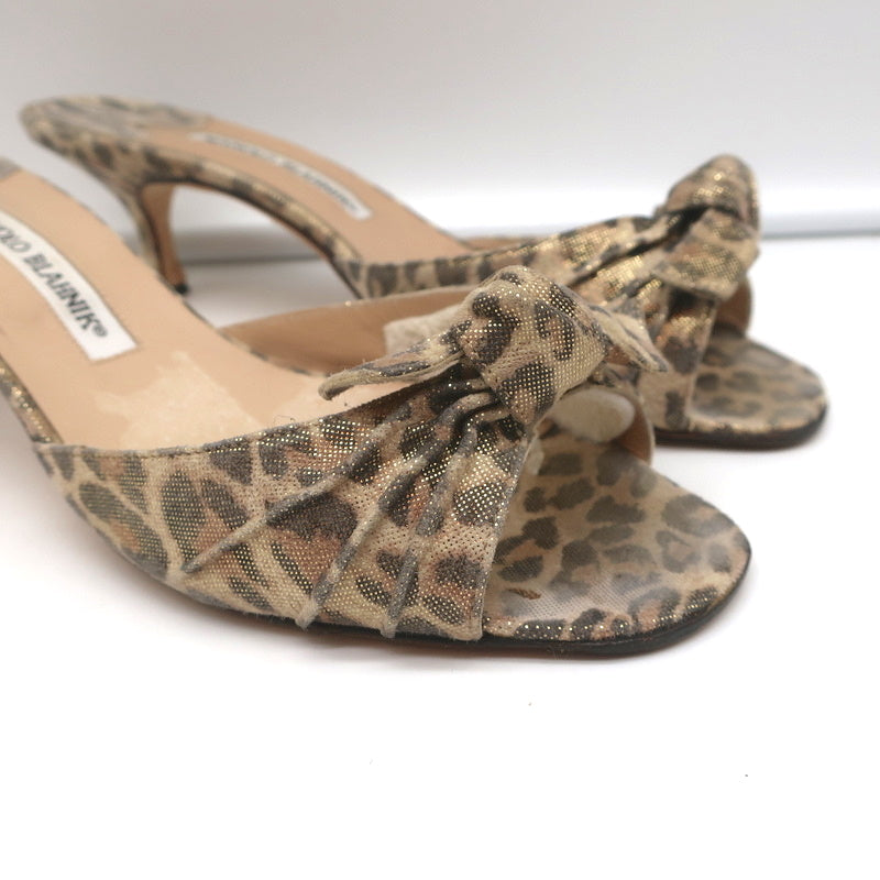Manolo Blahnik Knot Slide Sandals Metallic Leopard Print Size 39.5 Kitten Heel product image 2, provided for visual